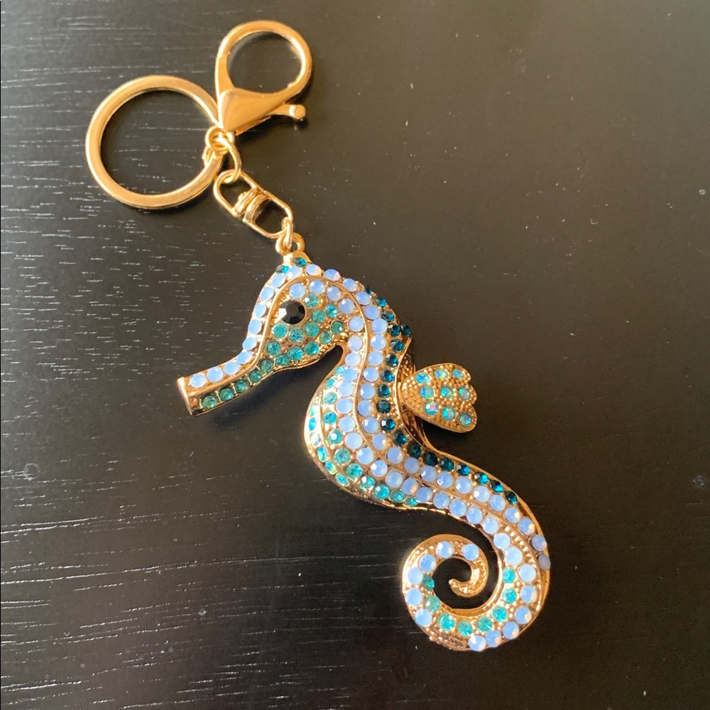 Rhinestone Seahorse Bag Charm / Keychains Pink OR Blue - Picture 2 of 8